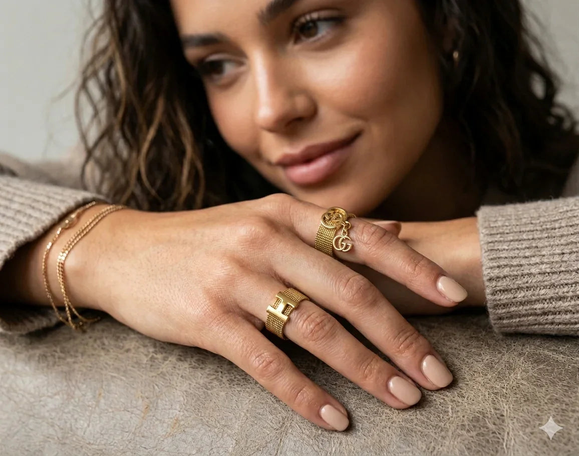 Bijoux dorés élégants : bagues et bracelets fins pour femme, style chic et moderne