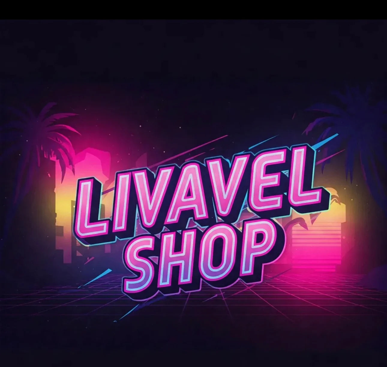 Livavel Shop néon rétro avec palmiers et grille lumineuse