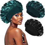 Bonnet de nuit en satin vert et noir pour soin des cheveux et beauté